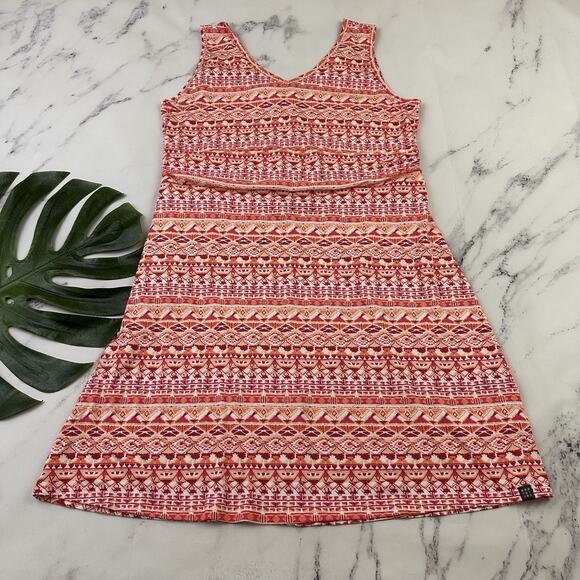 Title Nine Womens Breeze Dress Size XL Orange Pink Geometric Print Fit Flare - Picture 1 of 10